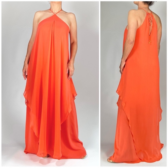 Trina Turk Deress Silk Gown, Vibrant Orange Dress, NWT, 10 - Picture 1 of 12